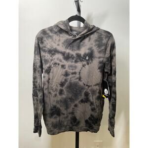 NWT VOLCOM Stone Dye Hoodie Youth L Large Cotton Jersey Tie Dye Pullover Gray